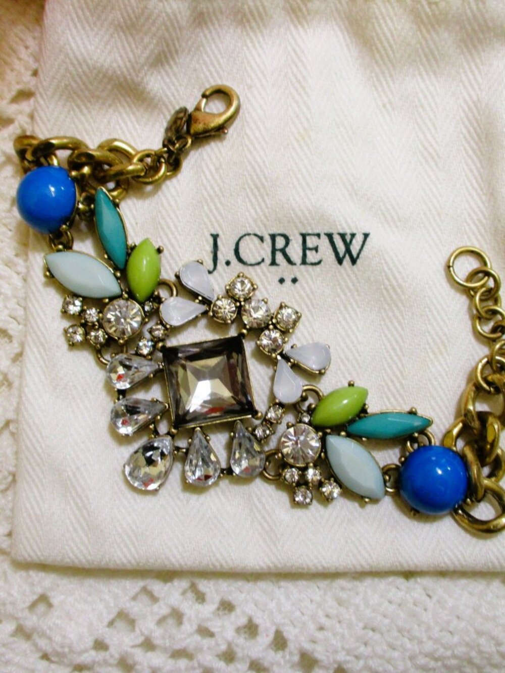 J CREW Rhinestone Cabochon Bracelet: Gold Plate VINTAGE Statement Jewelry & Bag